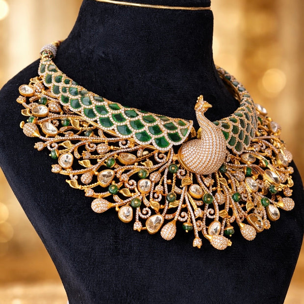 Emerald Dancing Peacock Choker Set