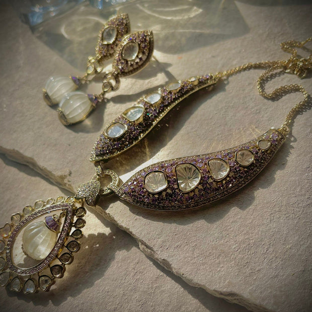 Lavender MOP Moissanite Necklace Set