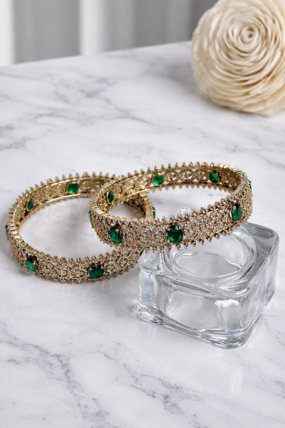 Golden CZ Oval Stone Spike Edge Bangles