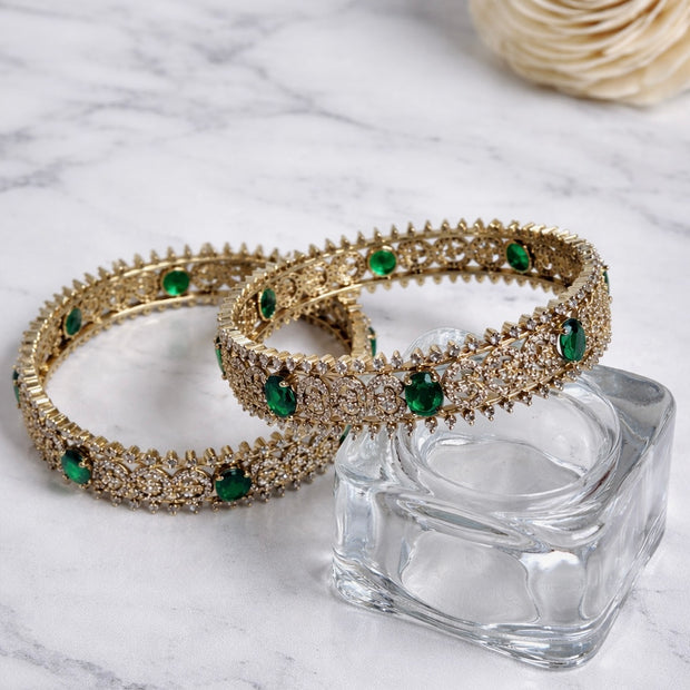 Golden CZ Oval Stone Spike Edge Bangles