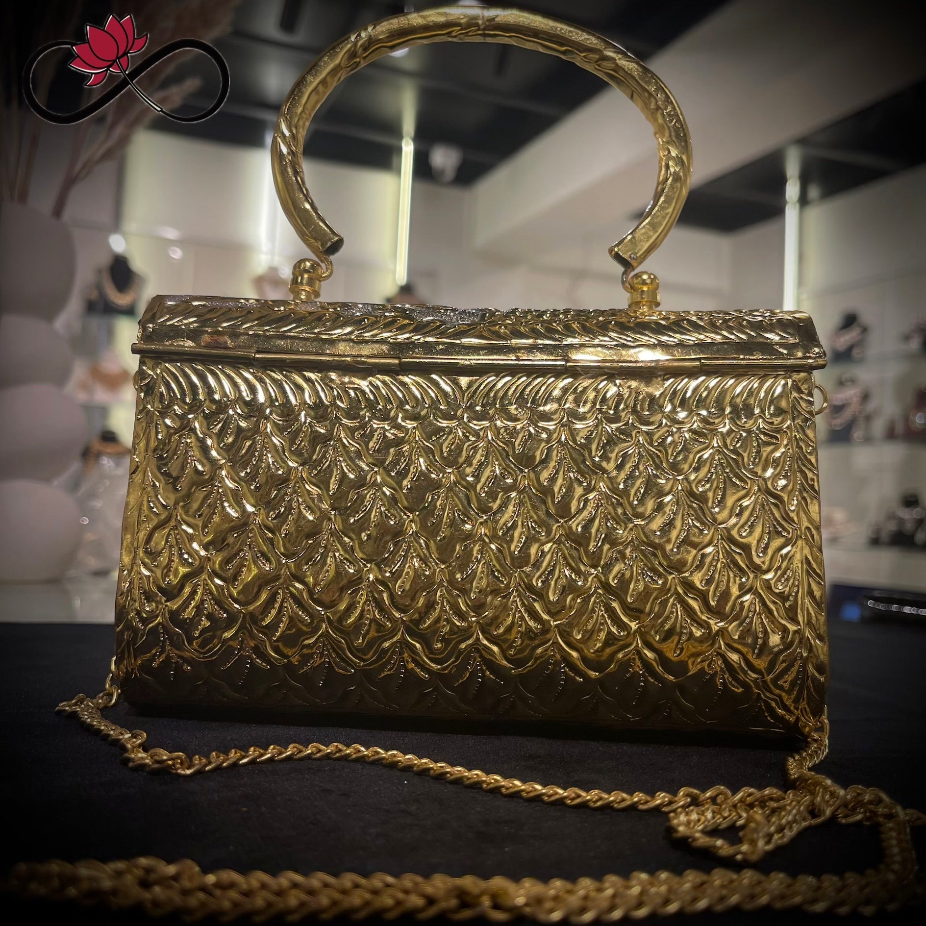 Vintage Floral Gold & Silver Handcrafted Brass Clutch