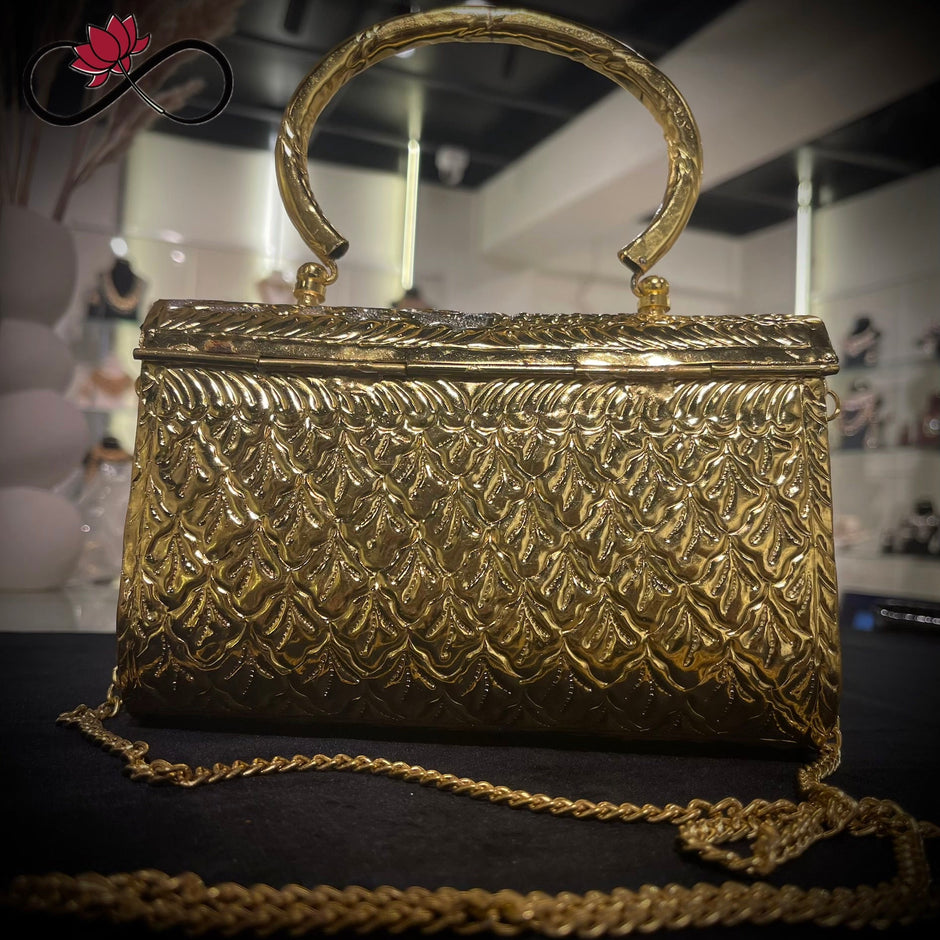 Vintage Floral Gold & Silver Handcrafted Brass Clutch