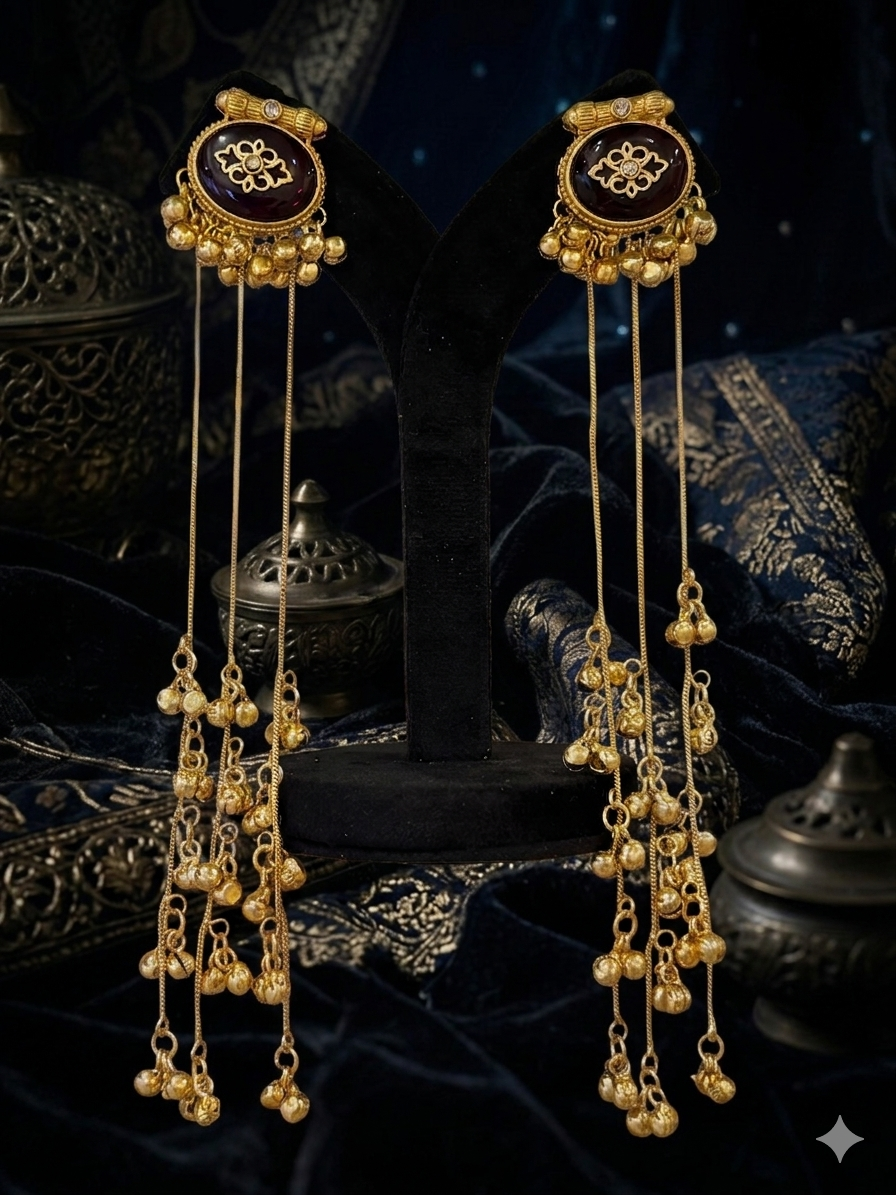 Pair of gold earrings with blue gemstones 