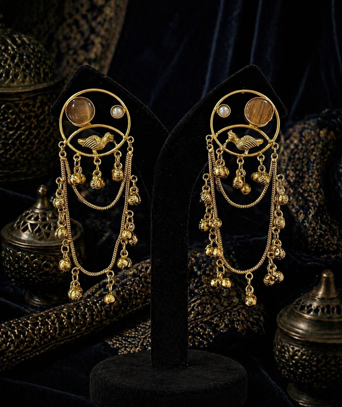 gold earrings with intricate designs