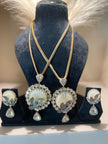 Pakshee: 3D Bird MOP Moissanite Necklace Set