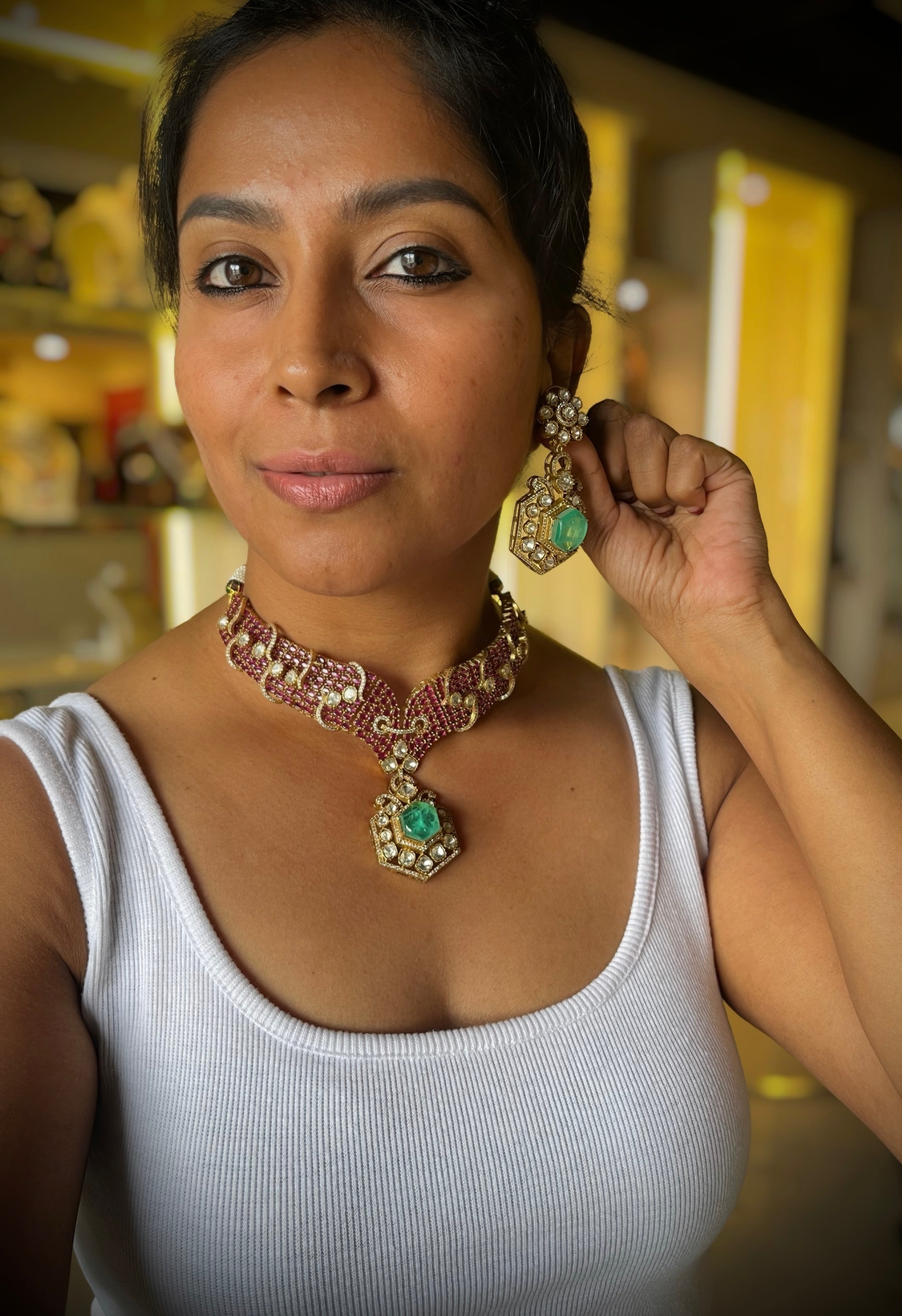 Turquoise-Emerald Choker Necklace Set