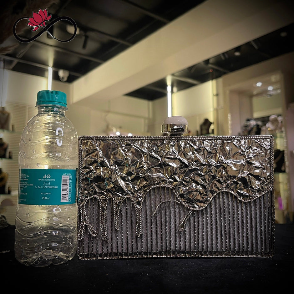Drizzled Silver Handcrafted Brass Clutch