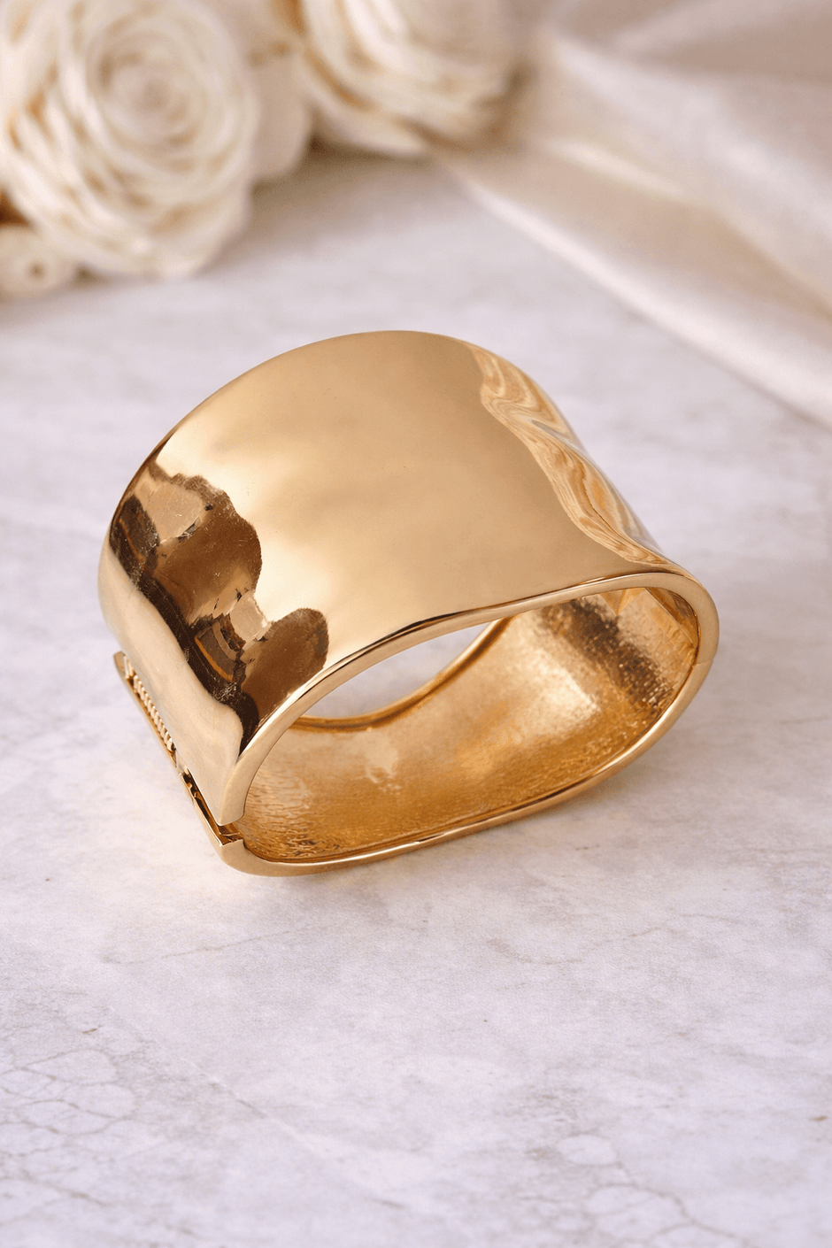 Gold-Plated Glossy Finish Wide Smooth Cuff Bracelet