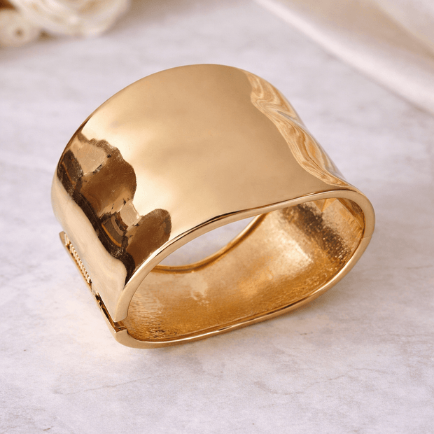 Gold-Plated Glossy Finish Wide Smooth Cuff Bracelet