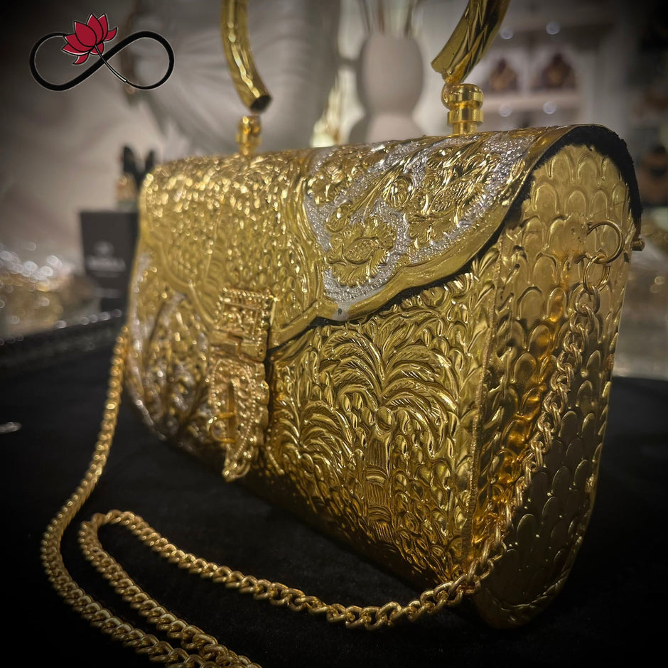 Vintage Floral Gold & Silver Handcrafted Brass Clutch