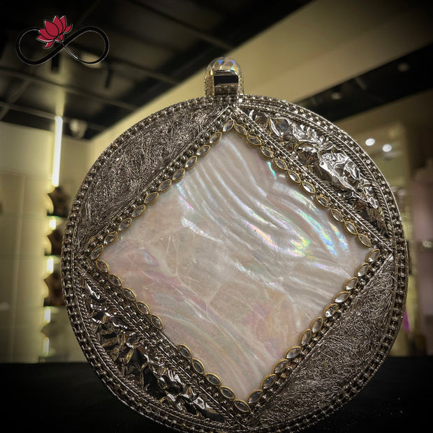 Diamond Mother of Pearl Handcrafted Brass Clutch