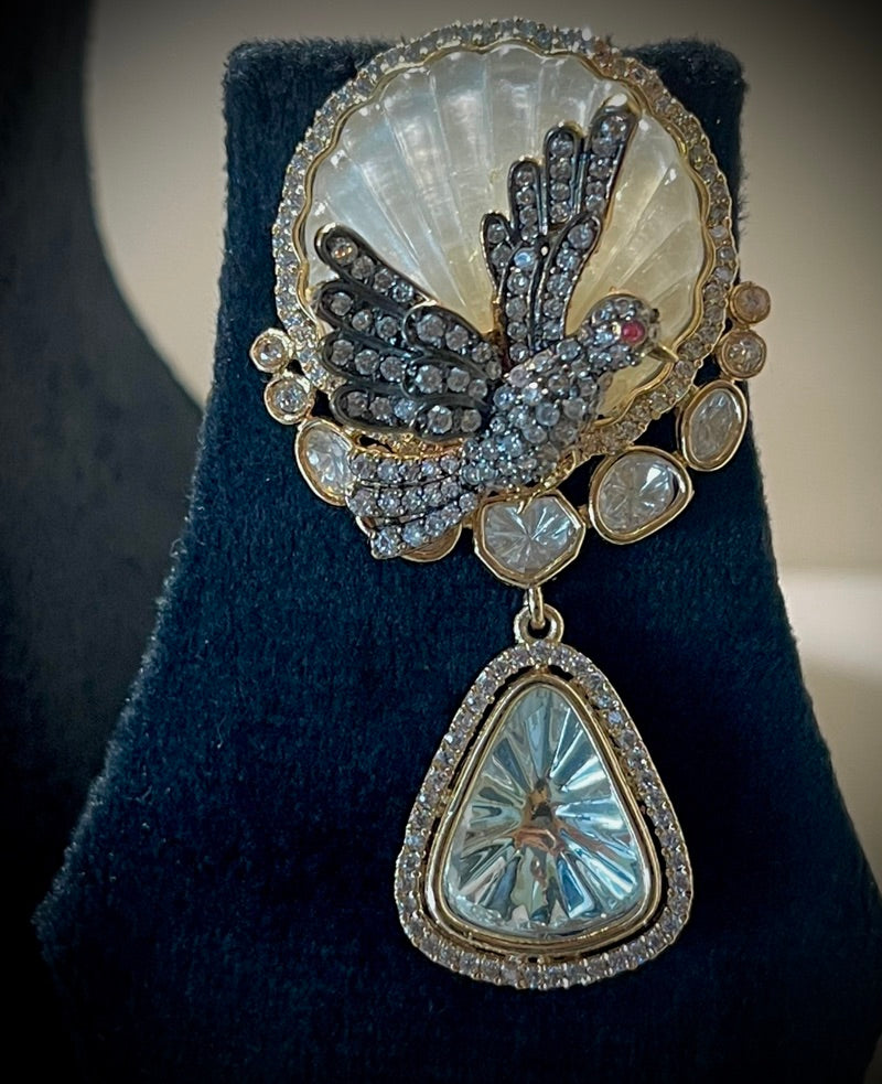 Pakshee: 3D Bird MOP Moissanite Necklace Set