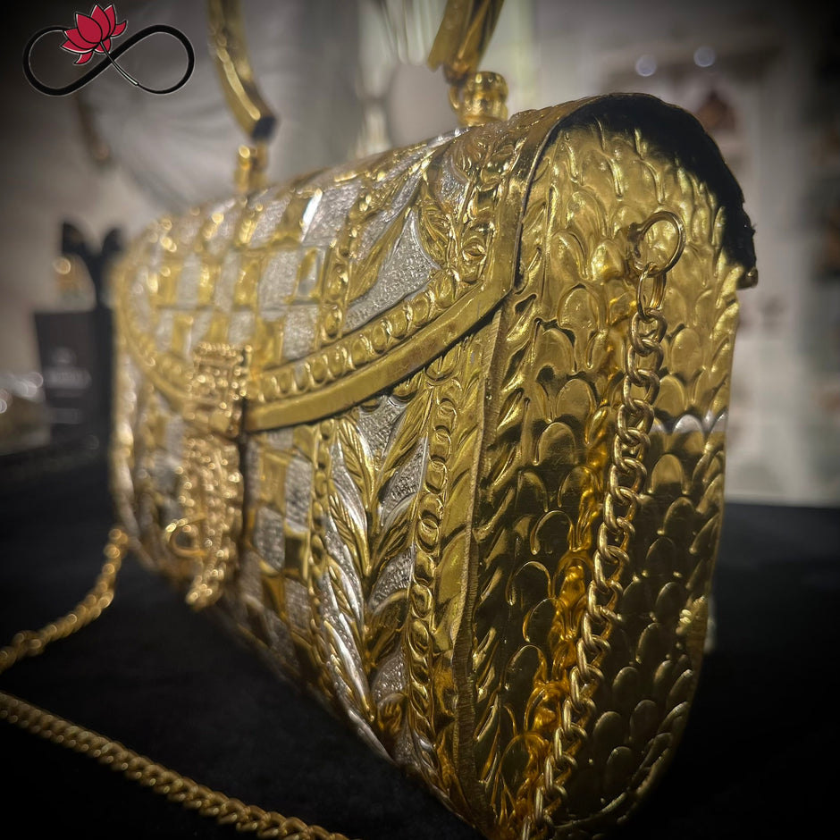 Vintage Geometric Gold & Silver Handcrafted Brass Clutch