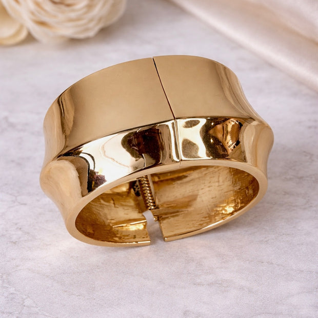 Gold-Plated Wide Hinged Cuff Bracelet