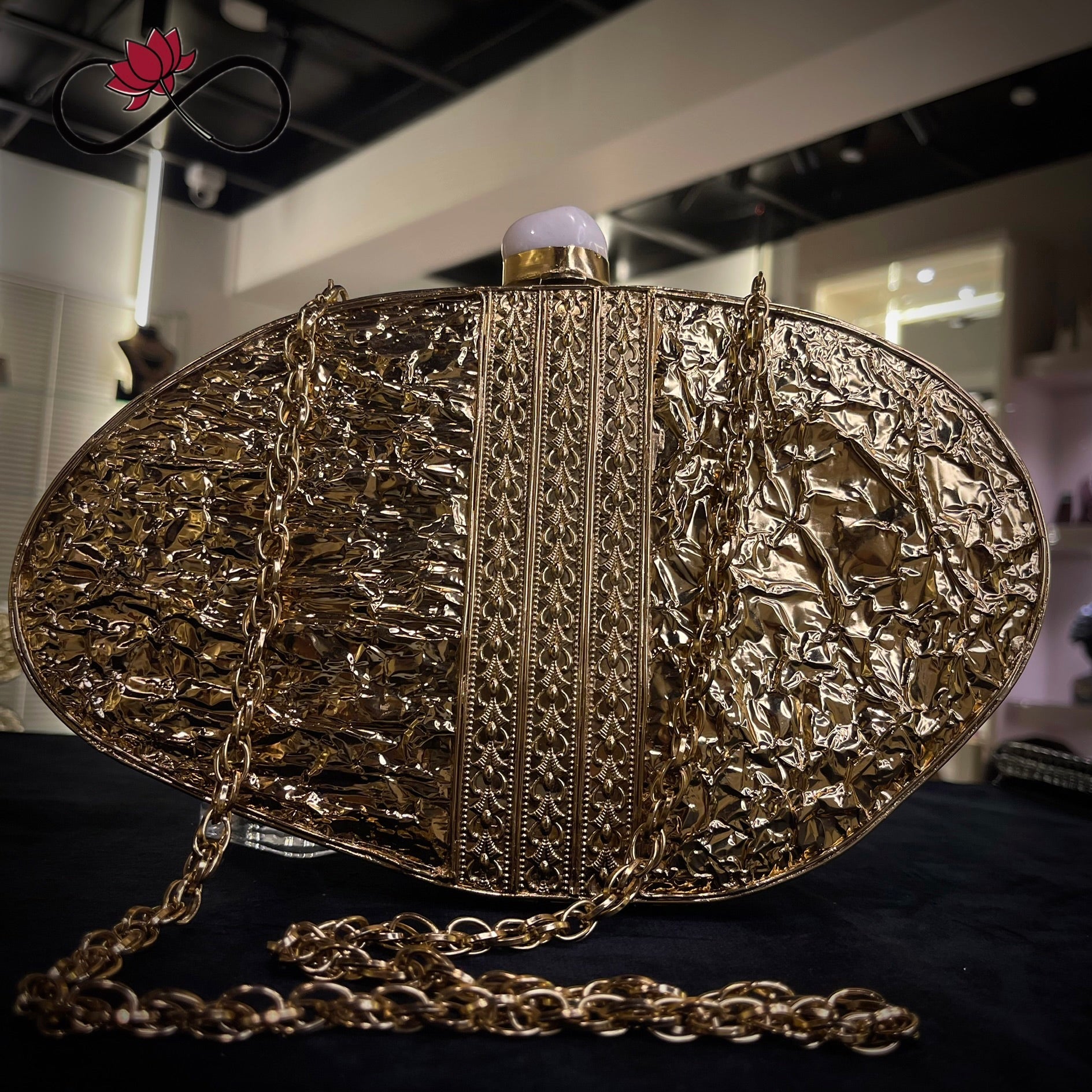 Angular Mother of Pearl Handcrafted Brass Clutch
