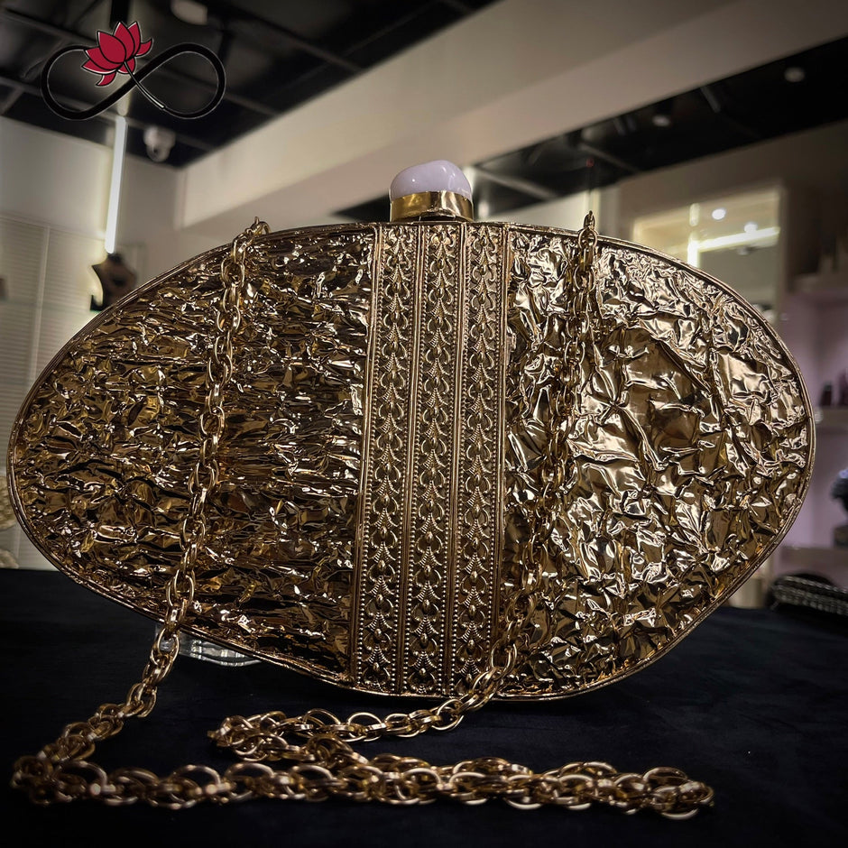 Angular Mother of Pearl Handcrafted Brass Clutch