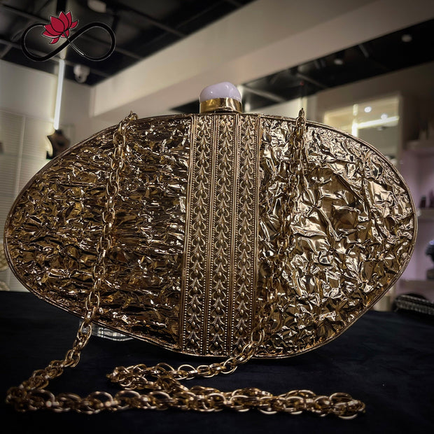 Angular Mother of Pearl Handcrafted Brass Clutch