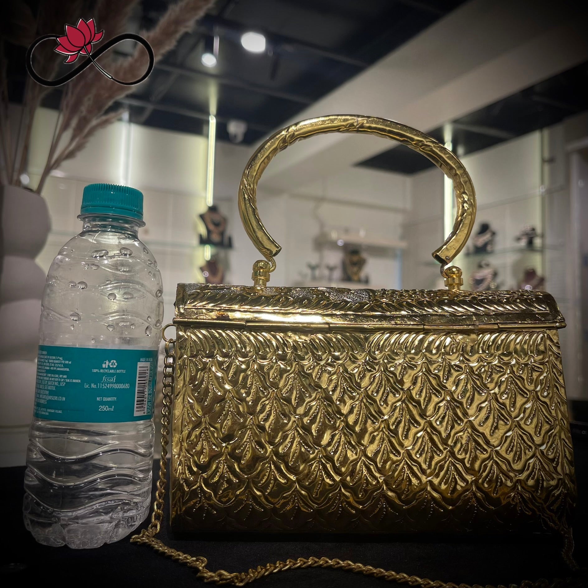 Vintage Floral Gold & Silver Handcrafted Brass Clutch