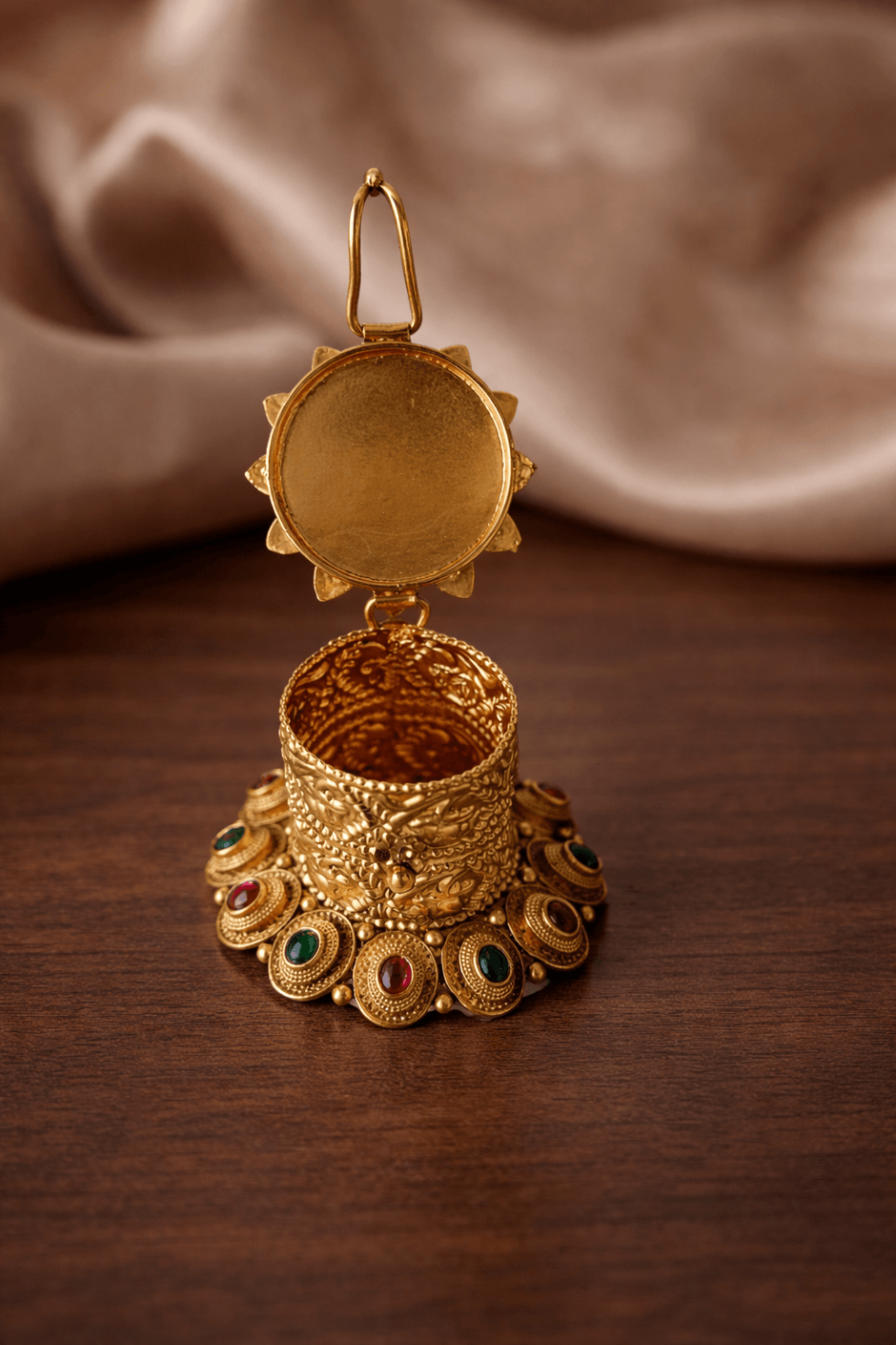 Lakshmi Lotus Nakshi Ruby Emerald Coin Base Kumkum Box