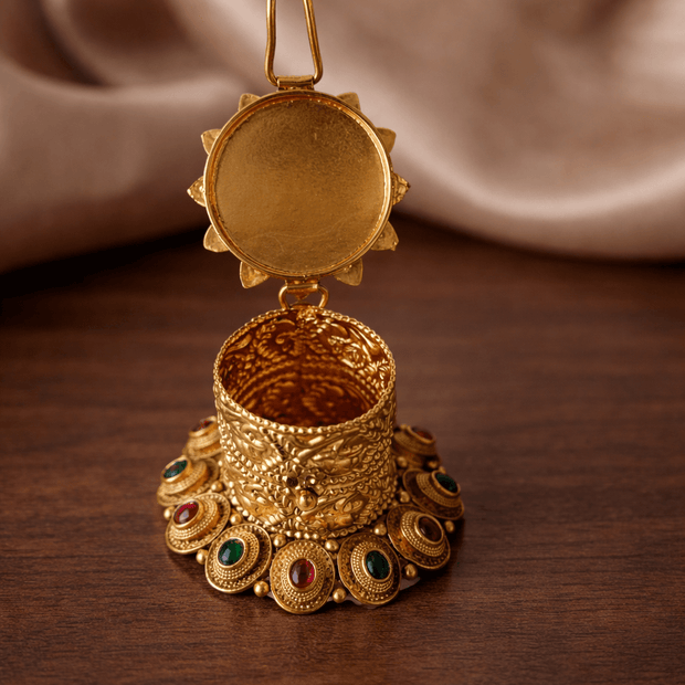 Lakshmi Lotus Nakshi Ruby Emerald Coin Base Kumkum Box