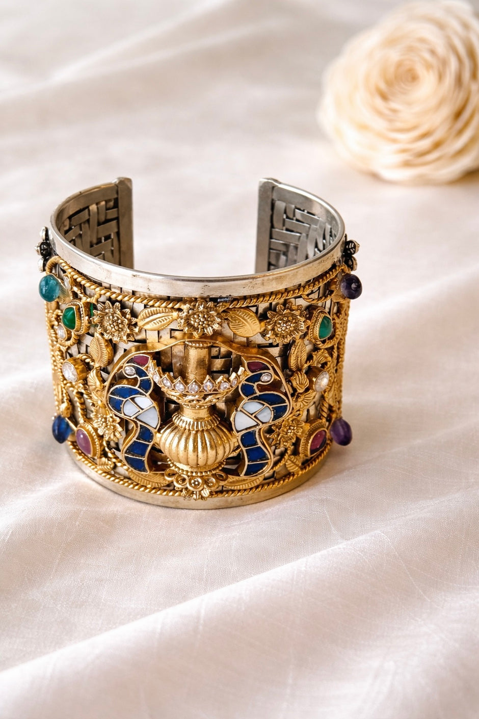 Fusion Silver-Gold 3D Garden Hand Cuff Bracelet