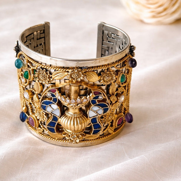 Fusion Silver-Gold 3D Garden Hand Cuff Bracelet