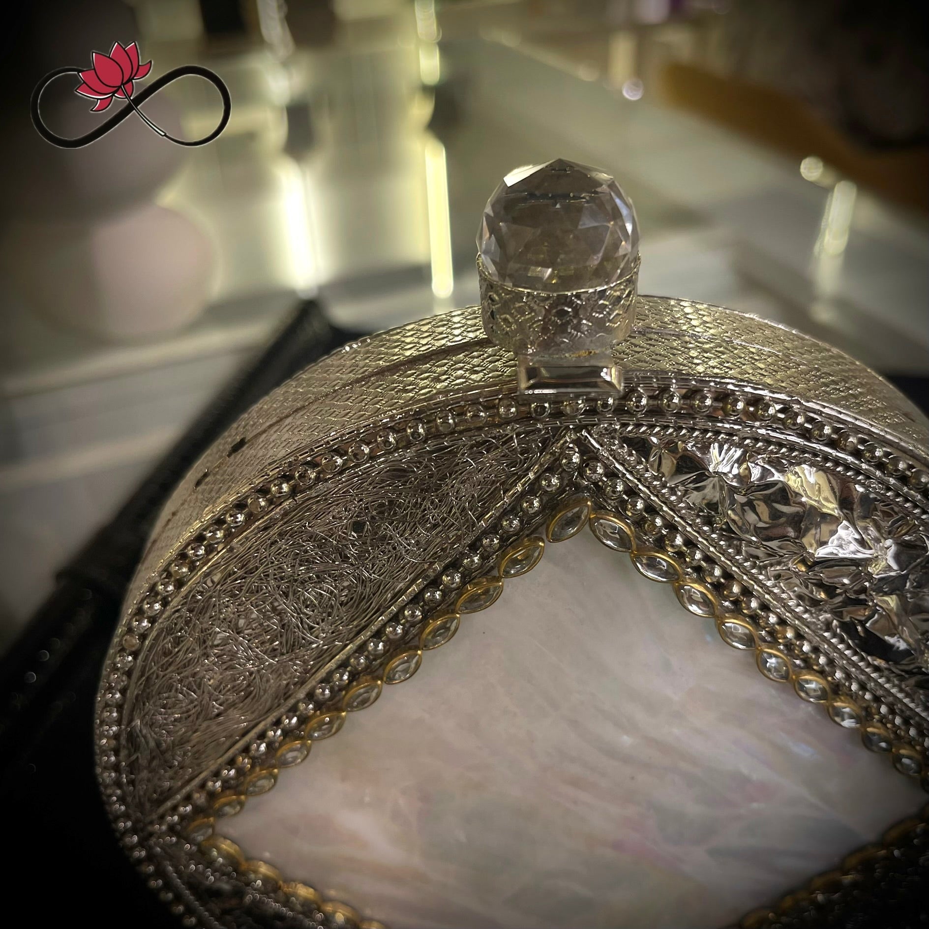 Diamond Mother of Pearl Handcrafted Brass Clutch