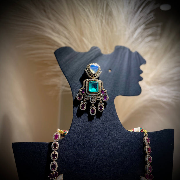 Elegant Navratna Necklace Set