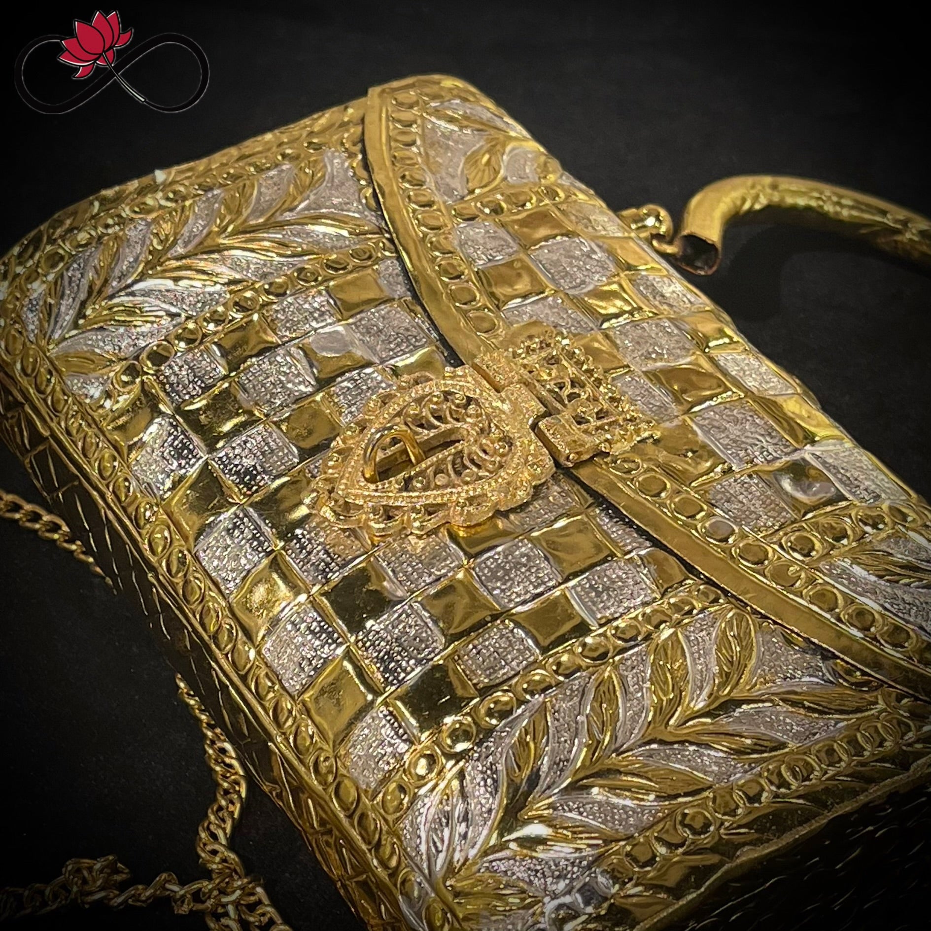 Vintage Geometric Gold & Silver Handcrafted Brass Clutch