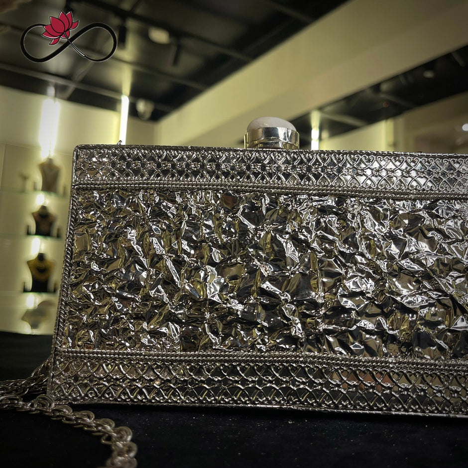 Drizzled Silver Handcrafted Brass Clutch