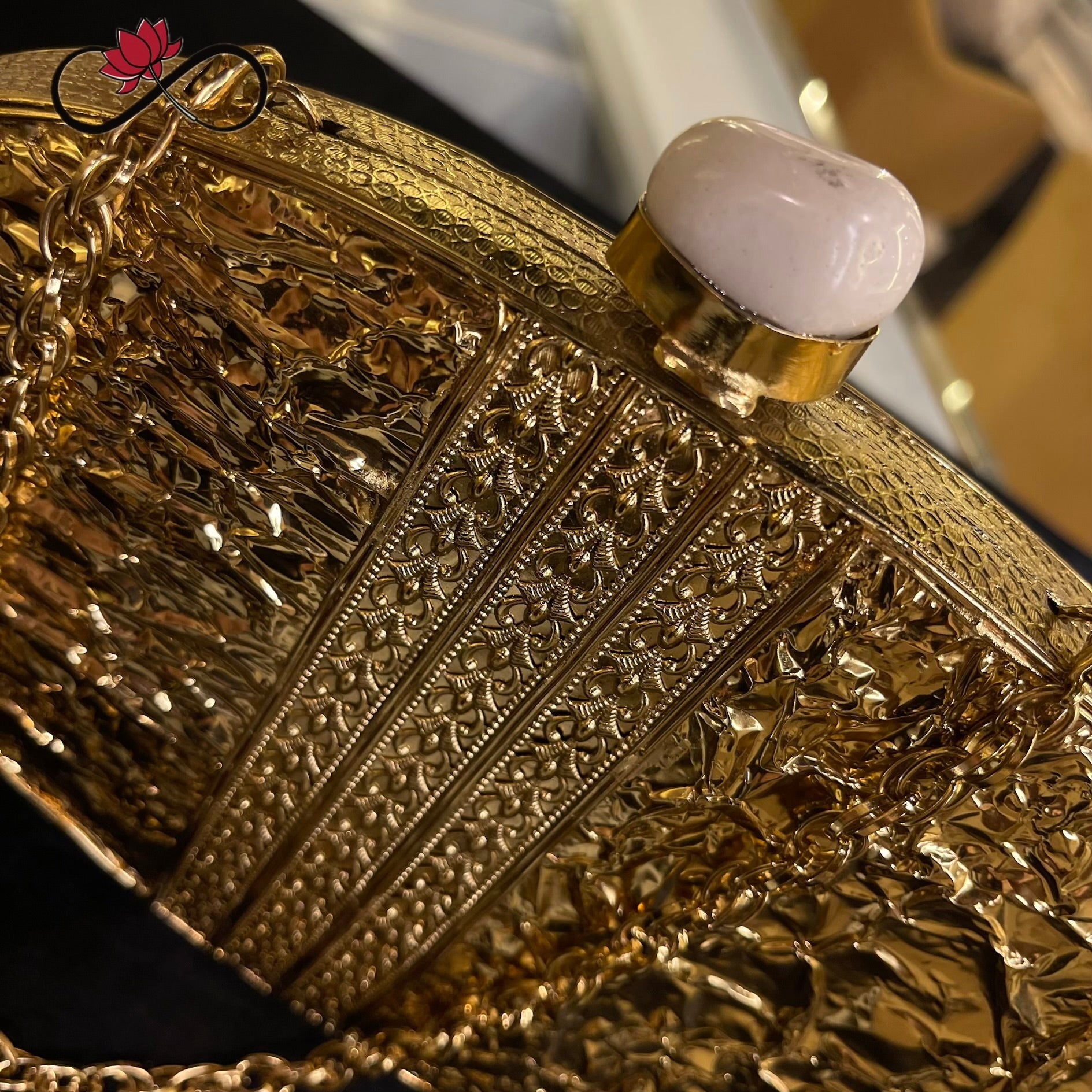 Angular Mother of Pearl Handcrafted Brass Clutch
