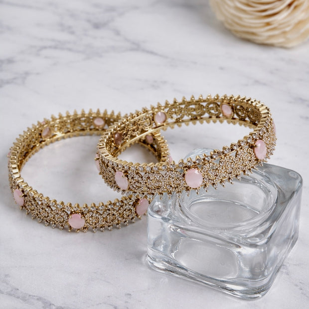 Golden CZ Oval Stone Spike Edge Bangles