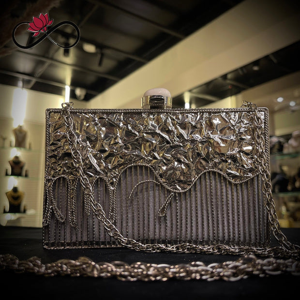 Drizzled Silver Handcrafted Brass Clutch