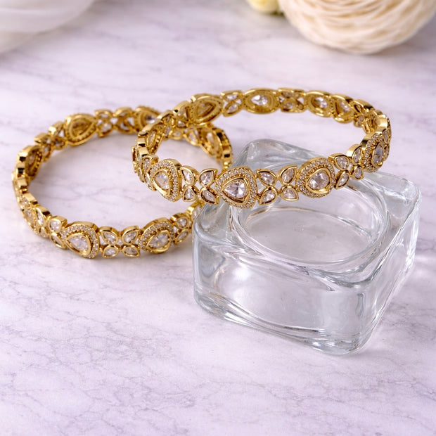 Elegant Polki Kundan Teardrop CZ Bangles
