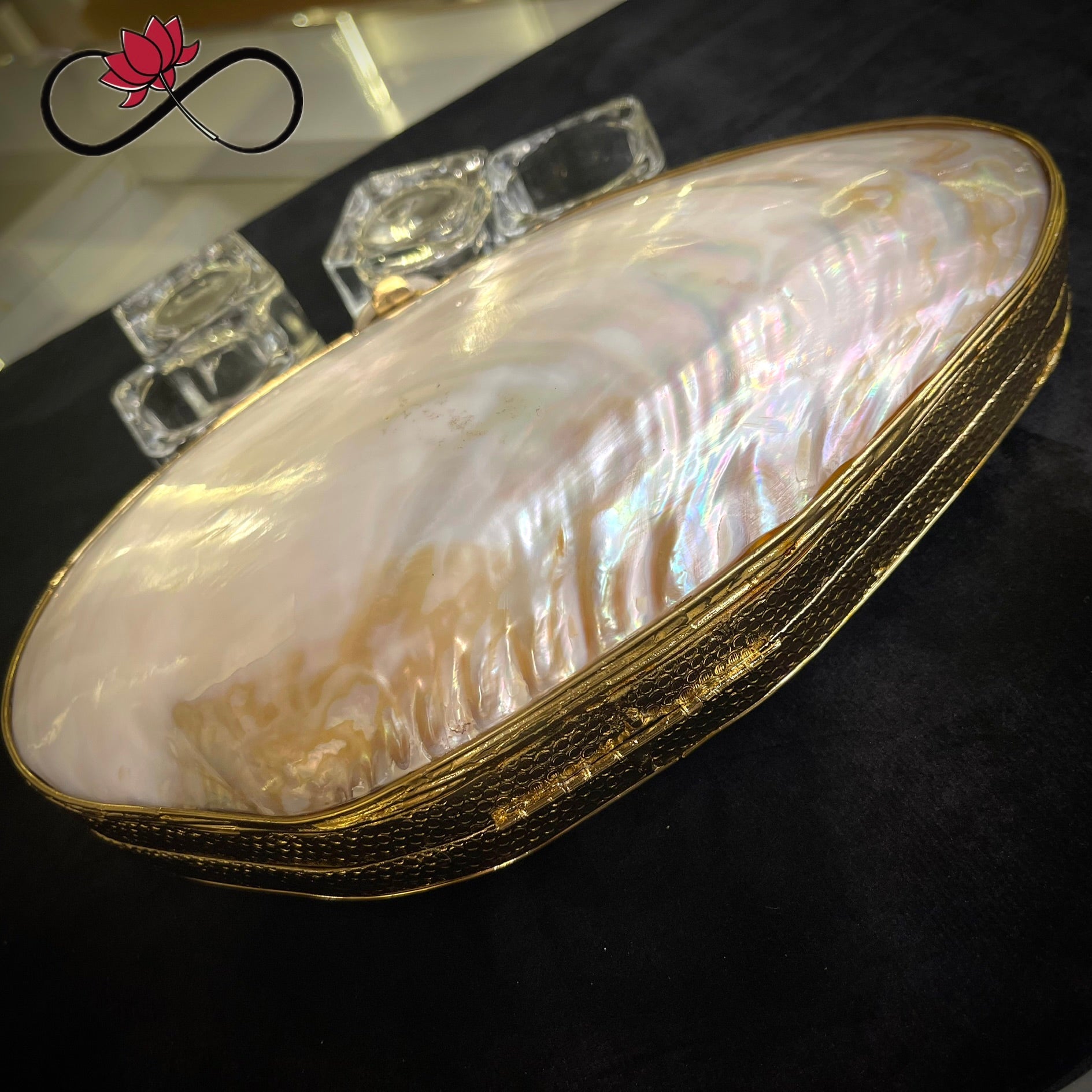 Angular Mother of Pearl Handcrafted Brass Clutch