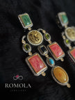 Sabyasachi Inspired Gold Tiger Head Multistone Chandelier Earrings