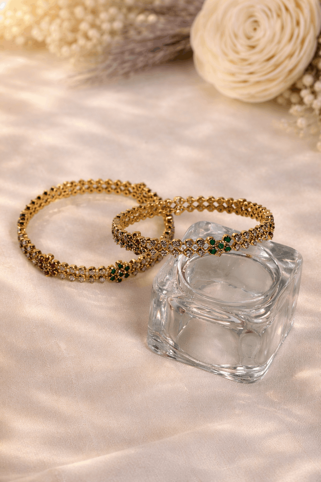 Multistone CZ Floral Cluster Slim Bridal Bangles