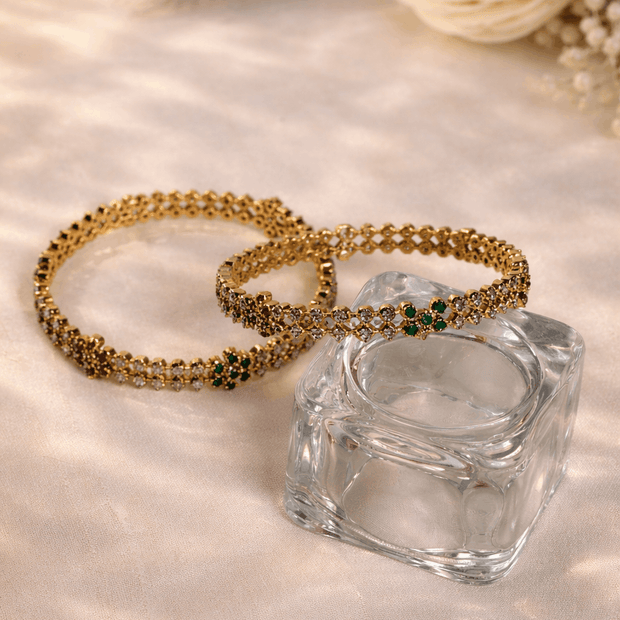 Multistone CZ Floral Cluster Slim Bridal Bangles
