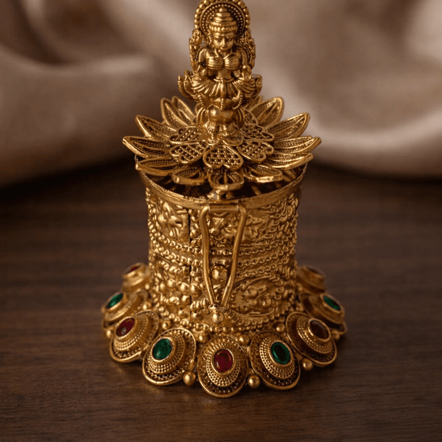 Lakshmi Lotus Nakshi Ruby Emerald Coin Base Kumkum Box