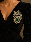 Black dress with a decorative brooch 