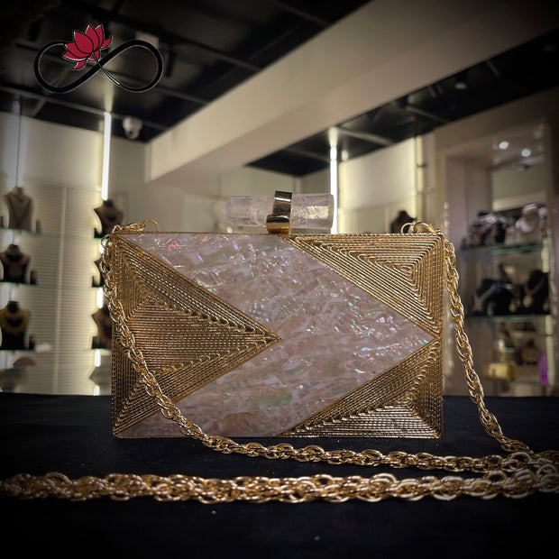 Blaze Mother of Pearl Handcrafted Brass Clutch