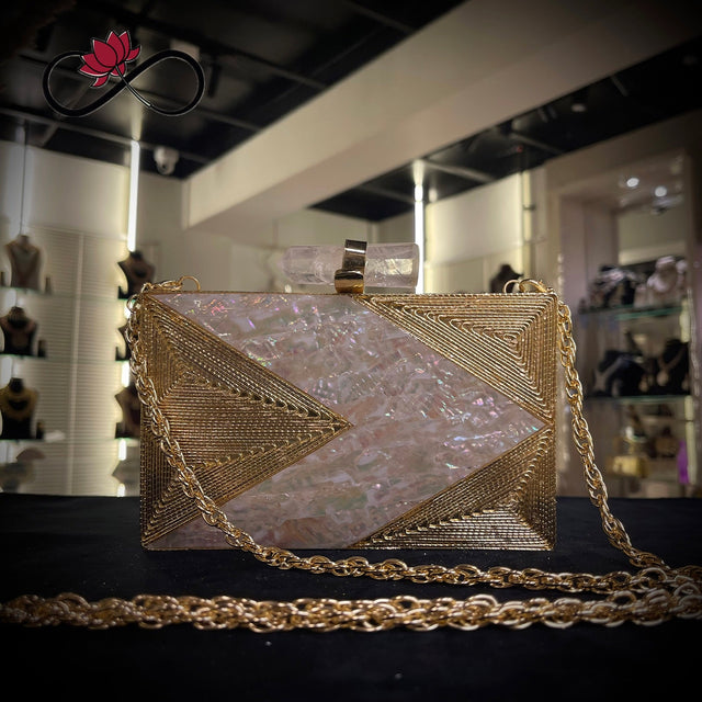 Blaze Mother of Pearl Handcrafted Brass Clutch