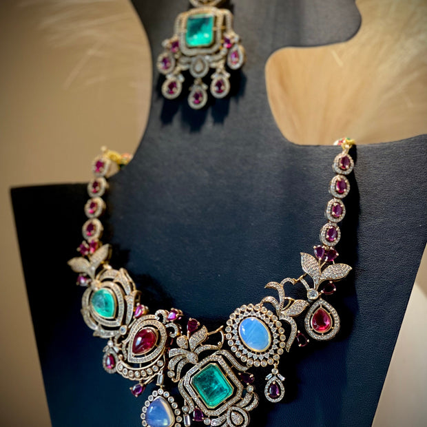 Elegant Navratna Necklace Set