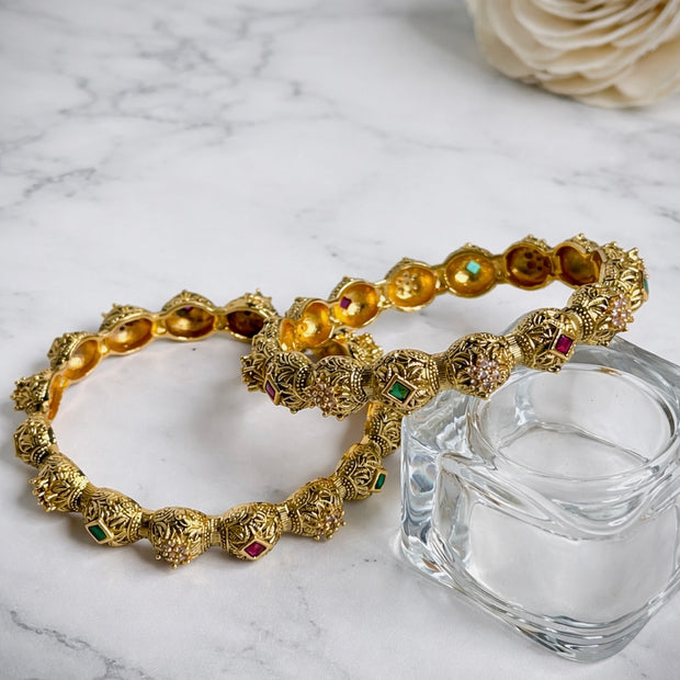Traditional Golden Intricate Carvings Temple Bangles