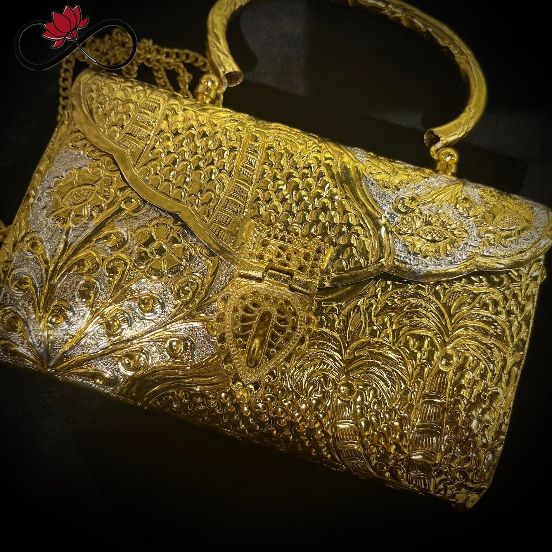 Vintage Floral Gold & Silver Handcrafted Brass Clutch