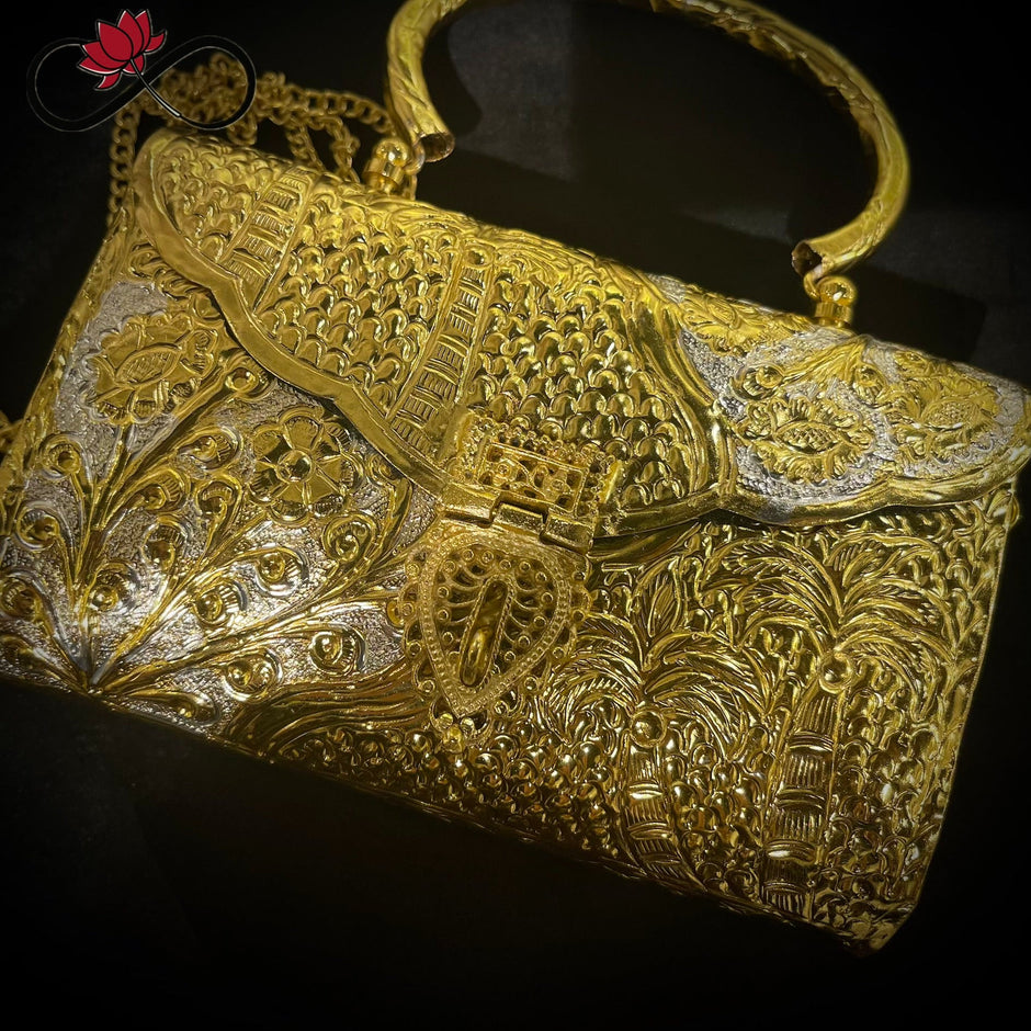 Vintage Floral Gold & Silver Handcrafted Brass Clutch