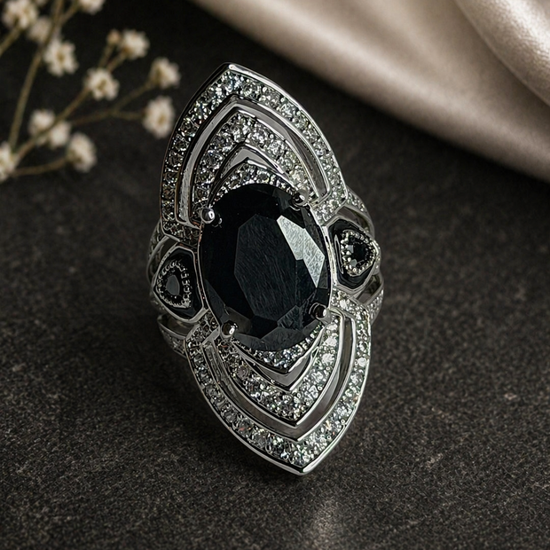 Elegant ring with a black gemstone