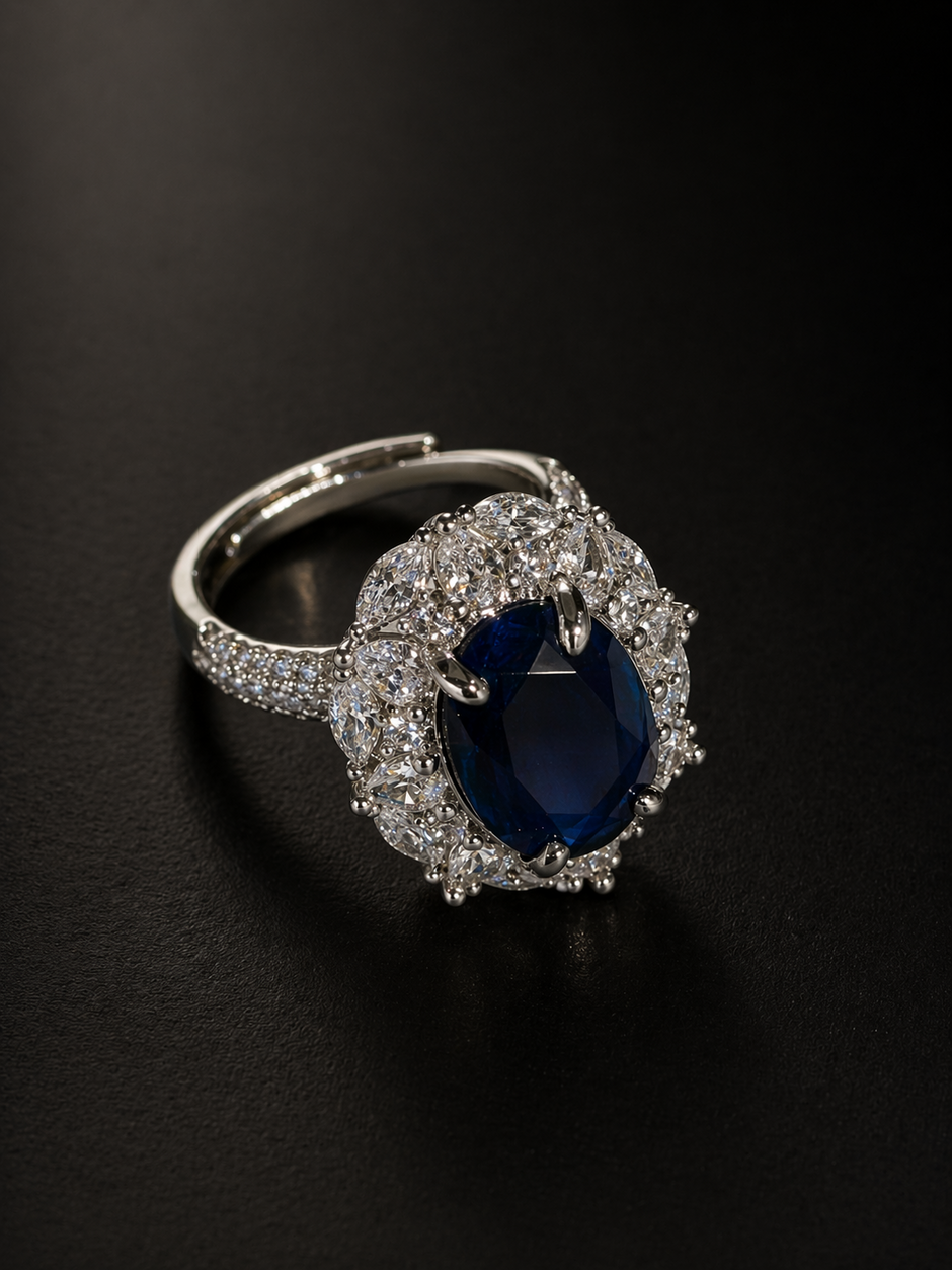 Elegant ring with a blue gemstone