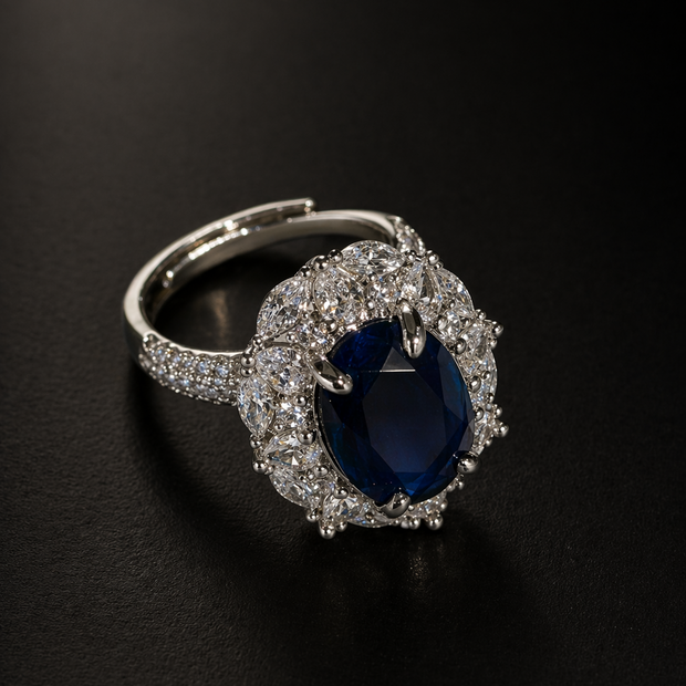 Elegant ring with a blue gemstone