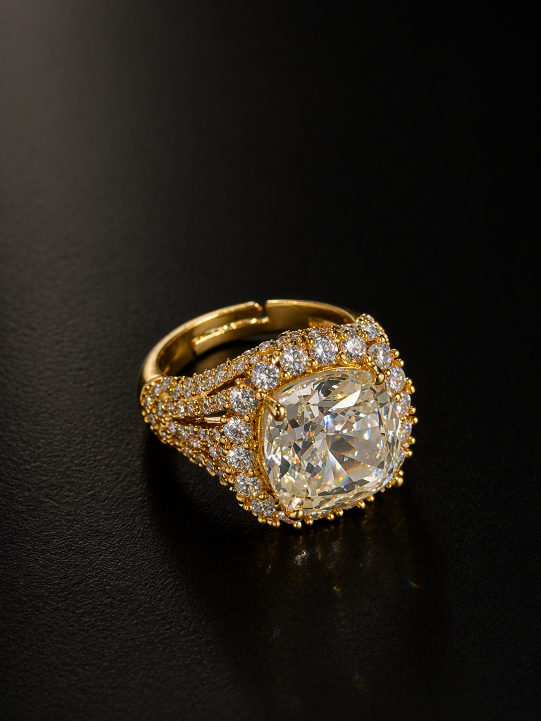 Gold ring with a large diamond